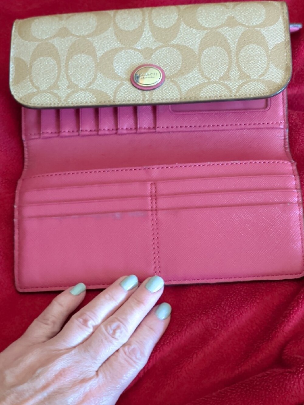 Coach Metallic Beige Signature Continental Wallet - Picture 11 of 15